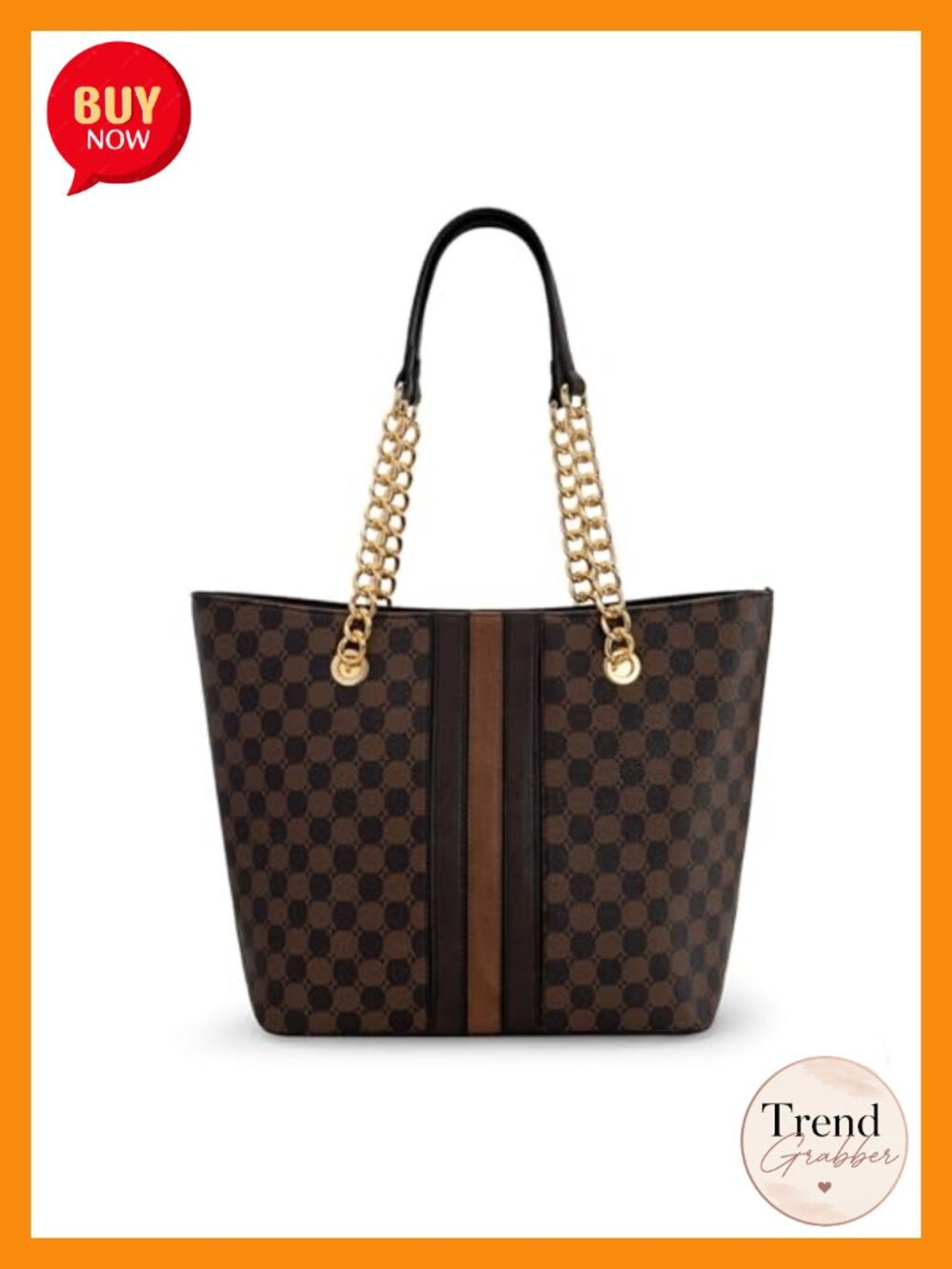Faux Leather Chain Handle Satchel Tote Bag with Pockets